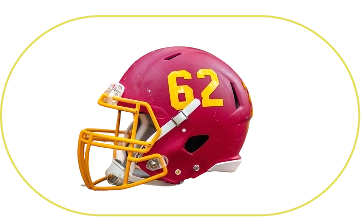 Casque de football américain rouge avec le numéro 62